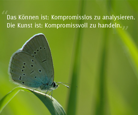 Das Können ist: Kompromisslos zu analysieren. Die Kunst ist: Kompromissvoll zu handeln.